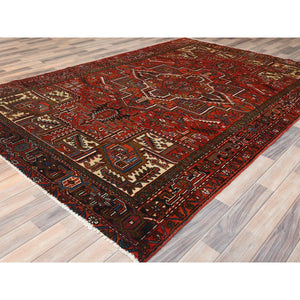 6'9"x10' Rust Red, Vintage Persian Heriz, Sides and Ends Professionally Secured, Cleaned, Distressed Look Worn Wool, Hand Knotted, Oriental Rug FWR511446