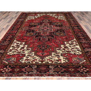 7'10"x11'5" Imperial Red, Pure Wool, Hand Knotted, Semi Antique Bohemian Persian Heriz, Good Condition, Rustic Feel, Sides and Ends Professionally Secured, Cleaned, Oriental Rug FWR511902