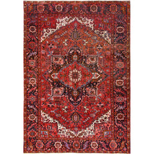 Load image into Gallery viewer, 7&#39;5&quot;x10&#39;10&quot; Prismatic Red, Pure Wool, Hand Knotted, Semi Antique Bohemian Persian Heriz, Good Condition, Rustic Look, Sides and Ends Professionally Secured, Cleaned, Oriental Rug FWR512370