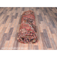 Load image into Gallery viewer, 7&#39;5&quot;x10&#39;10&quot; Prismatic Red, Pure Wool, Hand Knotted, Semi Antique Bohemian Persian Heriz, Good Condition, Rustic Look, Sides and Ends Professionally Secured, Cleaned, Oriental Rug FWR512370