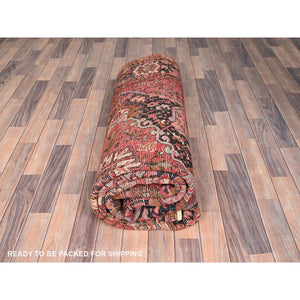 7'5"x10'10" Prismatic Red, Pure Wool, Hand Knotted, Semi Antique Bohemian Persian Heriz, Good Condition, Rustic Look, Sides and Ends Professionally Secured, Cleaned, Oriental Rug FWR512370