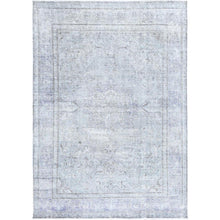 Load image into Gallery viewer, 6&#39;9&quot;x9&#39;10&quot; Blue Gray, Hand Knotted, Vintage Persian Tabriz, Distressed Look, Cropped Thin, Pure Wool, Oriental Rug FWR512382