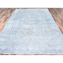 Load image into Gallery viewer, 6&#39;9&quot;x9&#39;10&quot; Blue Gray, Hand Knotted, Vintage Persian Tabriz, Distressed Look, Cropped Thin, Pure Wool, Oriental Rug FWR512382