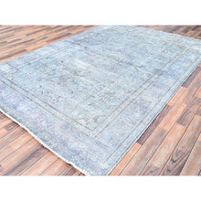 Load image into Gallery viewer, 6&#39;9&quot;x9&#39;10&quot; Blue Gray, Hand Knotted, Vintage Persian Tabriz, Distressed Look, Cropped Thin, Pure Wool, Oriental Rug FWR512382