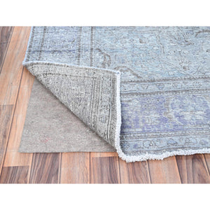 6'9"x9'10" Blue Gray, Hand Knotted, Vintage Persian Tabriz, Distressed Look, Cropped Thin, Pure Wool, Oriental Rug FWR512382