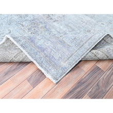 Load image into Gallery viewer, 6&#39;9&quot;x9&#39;10&quot; Blue Gray, Hand Knotted, Vintage Persian Tabriz, Distressed Look, Cropped Thin, Pure Wool, Oriental Rug FWR512382