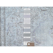 Load image into Gallery viewer, 6&#39;9&quot;x9&#39;10&quot; Blue Gray, Hand Knotted, Vintage Persian Tabriz, Distressed Look, Cropped Thin, Pure Wool, Oriental Rug FWR512382