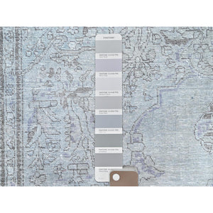 6'9"x9'10" Blue Gray, Hand Knotted, Vintage Persian Tabriz, Distressed Look, Cropped Thin, Pure Wool, Oriental Rug FWR512382