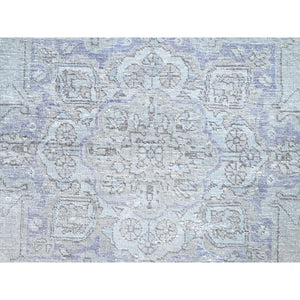 6'9"x9'10" Blue Gray, Hand Knotted, Vintage Persian Tabriz, Distressed Look, Cropped Thin, Pure Wool, Oriental Rug FWR512382