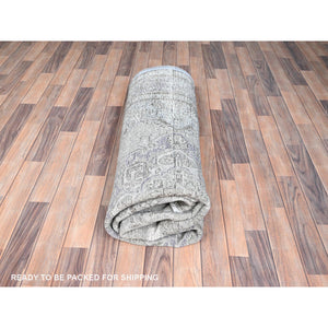 6'9"x9'10" Blue Gray, Hand Knotted, Vintage Persian Tabriz, Distressed Look, Cropped Thin, Pure Wool, Oriental Rug FWR512382