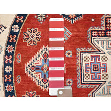 Load image into Gallery viewer, 8&#39;x8&#39; Candy Red, Hand Knotted, Vegetable Dyes, Special Kazak with Geometric Medallions, Pure Wool, Round Oriental Rug FWR512550