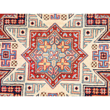 Load image into Gallery viewer, 8&#39;x8&#39; Candy Red, Hand Knotted, Vegetable Dyes, Special Kazak with Geometric Medallions, Pure Wool, Round Oriental Rug FWR512550