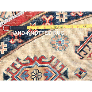 8'x8' Candy Red, Hand Knotted, Vegetable Dyes, Special Kazak with Geometric Medallions, Pure Wool, Round Oriental Rug FWR512550