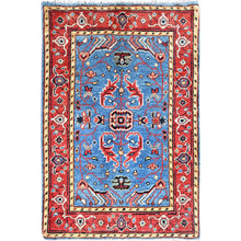 Load image into Gallery viewer, 2&#39;x2&#39;10&quot; Cerulean Blue, Afghan Peshawar with Serapi Heriz Design, Dense Weave, Vegetable Dyes, Pure Wool, Hand Knotted, Mat Oriental Rug FWR512850