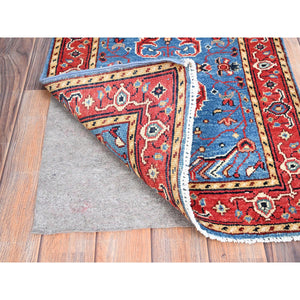 2'x2'10" Cerulean Blue, Afghan Peshawar with Serapi Heriz Design, Dense Weave, Vegetable Dyes, Pure Wool, Hand Knotted, Mat Oriental Rug FWR512850