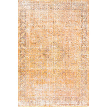 Load image into Gallery viewer, 6&#39;5&quot;x10&#39; Carrot Orange, Shaved Down, Distressed Look, Extra Soft Wool, Hand Knotted, Vintage Persian Tabriz with Faded Medallion Design, Oriental Rug FWR513252