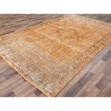 Load image into Gallery viewer, 6&#39;5&quot;x10&#39; Carrot Orange, Shaved Down, Distressed Look, Extra Soft Wool, Hand Knotted, Vintage Persian Tabriz with Faded Medallion Design, Oriental Rug FWR513252