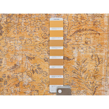 Load image into Gallery viewer, 6&#39;5&quot;x10&#39; Carrot Orange, Shaved Down, Distressed Look, Extra Soft Wool, Hand Knotted, Vintage Persian Tabriz with Faded Medallion Design, Oriental Rug FWR513252