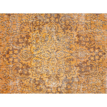 Load image into Gallery viewer, 6&#39;5&quot;x10&#39; Carrot Orange, Shaved Down, Distressed Look, Extra Soft Wool, Hand Knotted, Vintage Persian Tabriz with Faded Medallion Design, Oriental Rug FWR513252