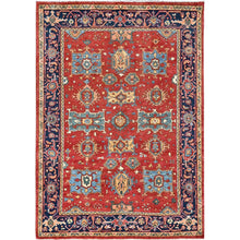 Load image into Gallery viewer, 4&#39;x5&#39;7&quot; Crimson Red, Vegetable Dyes, Hand Knotted, Natural Wool, Afghan Peshawar with Serapi Heriz Design, Dense Weave, Oriental Rug FWR513834