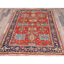 Load image into Gallery viewer, 4&#39;x5&#39;7&quot; Crimson Red, Vegetable Dyes, Hand Knotted, Natural Wool, Afghan Peshawar with Serapi Heriz Design, Dense Weave, Oriental Rug FWR513834