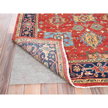 Load image into Gallery viewer, 4&#39;x5&#39;7&quot; Crimson Red, Vegetable Dyes, Hand Knotted, Natural Wool, Afghan Peshawar with Serapi Heriz Design, Dense Weave, Oriental Rug FWR513834