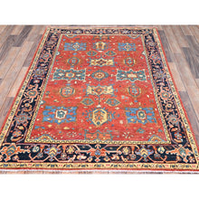 Load image into Gallery viewer, 3&#39;10&quot;x5&#39;7&quot; Chili Red, Pure Wool, Dense Weave, Afghan Peshawar with Serapi Heriz Design, Natural Dyes, Hand Knotted, Oriental Rug FWR513840