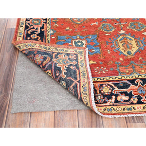 3'10"x5'7" Chili Red, Pure Wool, Dense Weave, Afghan Peshawar with Serapi Heriz Design, Natural Dyes, Hand Knotted, Oriental Rug FWR513840