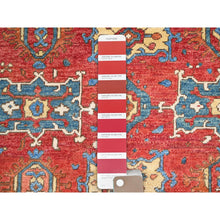 Load image into Gallery viewer, 3&#39;10&quot;x5&#39;7&quot; Chili Red, Pure Wool, Dense Weave, Afghan Peshawar with Serapi Heriz Design, Natural Dyes, Hand Knotted, Oriental Rug FWR513840