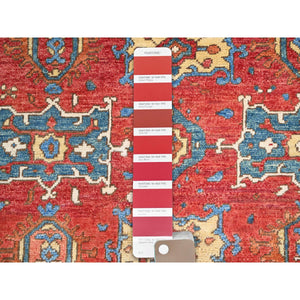 3'10"x5'7" Chili Red, Pure Wool, Dense Weave, Afghan Peshawar with Serapi Heriz Design, Natural Dyes, Hand Knotted, Oriental Rug FWR513840