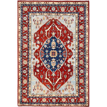 Load image into Gallery viewer, 4&#39;x6&#39; Arctic Blue, Afghan Peshawar with Serapi Heriz Design, Soft Wool, Dense Weave, Vegetable Dyes, Hand Knotted, Oriental Rug FWR513846