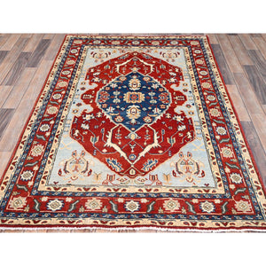 4'x6' Arctic Blue, Afghan Peshawar with Serapi Heriz Design, Soft Wool, Dense Weave, Vegetable Dyes, Hand Knotted, Oriental Rug FWR513846