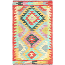 Load image into Gallery viewer, 3&#39;2&quot;x5&#39; Colorful, Afghan Kilim with Geometric Pattern, Natural Dyes, Extra Soft Wool, Hand Woven, Flat Weave, Oriental Rug FWR514350