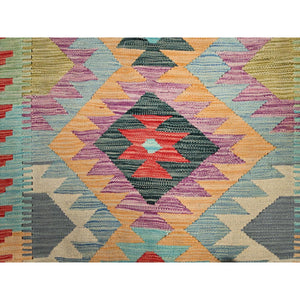 3'2"x5' Colorful, Afghan Kilim with Geometric Pattern, Natural Dyes, Extra Soft Wool, Hand Woven, Flat Weave, Oriental Rug FWR514350
