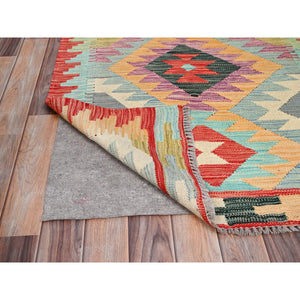 3'2"x5' Colorful, Afghan Kilim with Geometric Pattern, Natural Dyes, Extra Soft Wool, Hand Woven, Flat Weave, Oriental Rug FWR514350