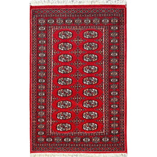 Load image into Gallery viewer, 3&#39;1&quot;x4&#39;9&quot; Crimson Red, Princess Bokara with Tribal Medallions, Natural Dyes, Pure Wool, Hand Knotted, Oriental Rug FWR514872