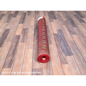 3'1"x4'9" Crimson Red, Princess Bokara with Tribal Medallions, Natural Dyes, Pure Wool, Hand Knotted, Oriental Rug FWR514872