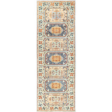 Load image into Gallery viewer, 4&#39;x11&#39;9&quot; Arctic Blue, 200 KPSI, Natural Dyes, 100% Wool, Armenian Inspired Caucasian Design, Hand Knotted, Wide Runner Oriental Rug FWR515040