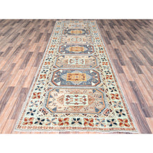 Load image into Gallery viewer, 4&#39;x11&#39;9&quot; Arctic Blue, 200 KPSI, Natural Dyes, 100% Wool, Armenian Inspired Caucasian Design, Hand Knotted, Wide Runner Oriental Rug FWR515040