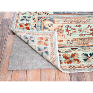 4'x11'9" Arctic Blue, 200 KPSI, Natural Dyes, 100% Wool, Armenian Inspired Caucasian Design, Hand Knotted, Wide Runner Oriental Rug FWR515040