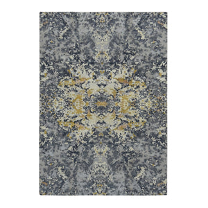 6'1"x8'10" Cloud Gray, Abstract Design, Wool and Silk, Hand Knotted, Oriental Rug FWR522000