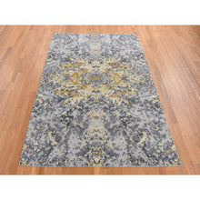 Load image into Gallery viewer, 6&#39;1&quot;x8&#39;10&quot; Cloud Gray, Abstract Design, Wool and Silk, Hand Knotted, Oriental Rug FWR522000