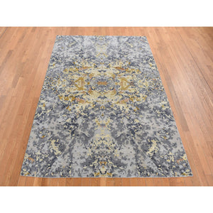 6'1"x8'10" Cloud Gray, Abstract Design, Wool and Silk, Hand Knotted, Oriental Rug FWR522000