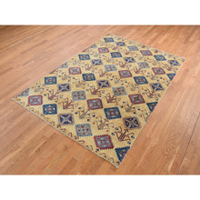 Load image into Gallery viewer, 6&#39;1&quot;x9&#39;1&quot; Mellow Yellow, Special Kazak with Southwestern Design, Hand Knotted, Soft Wool, Oriental Rug FWR522078