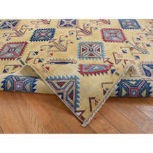 Load image into Gallery viewer, 6&#39;1&quot;x9&#39;1&quot; Mellow Yellow, Special Kazak with Southwestern Design, Hand Knotted, Soft Wool, Oriental Rug FWR522078