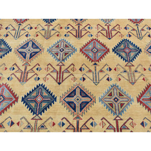 6'1"x9'1" Mellow Yellow, Special Kazak with Southwestern Design, Hand Knotted, Soft Wool, Oriental Rug FWR522078