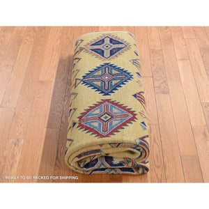 6'1"x9'1" Mellow Yellow, Special Kazak with Southwestern Design, Hand Knotted, Soft Wool, Oriental Rug FWR522078