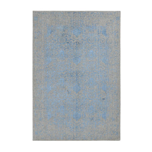 5'10"x8'9" Ruddy Blue, Hand Loomed, Broken Pomegranate Design, Tone on Tone, Oriental Rug FWR522114