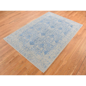 5'10"x8'9" Ruddy Blue, Hand Loomed, Broken Pomegranate Design, Tone on Tone, Oriental Rug FWR522114