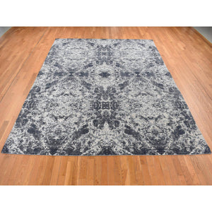 9'2''x12' Metal Black, Hand Knotted, Wool and Silk, Modern Abstract Tie Dye Design, Oriental Rug FWR522714